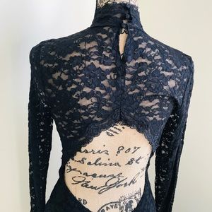 Black lace dress with lower back cutout